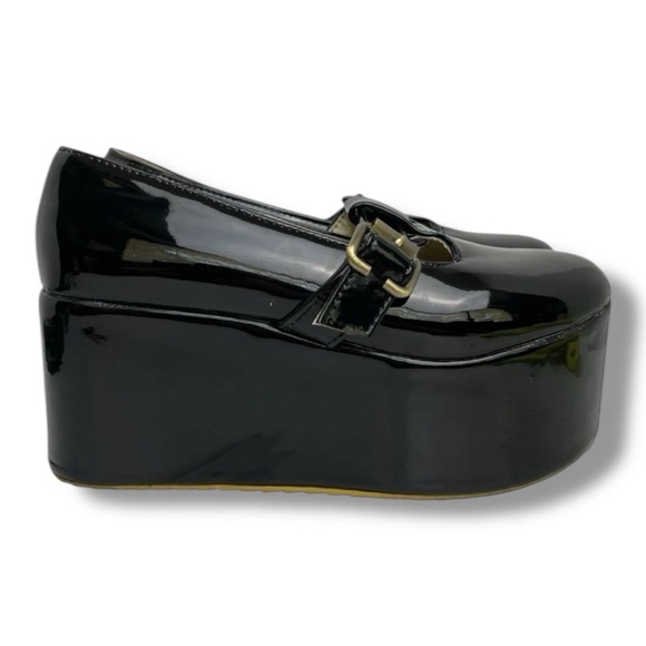 Black Patent Platform Mary Jane Wedge Shoes EU 35 US 5 Goth Coquette Alt Fashion - Picture 4 of 10